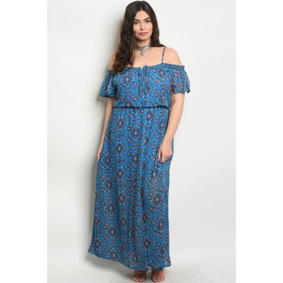 Dresses & Skirts - Plus Size Floral Off-Shoulder Dress 1X, 2X, 3X